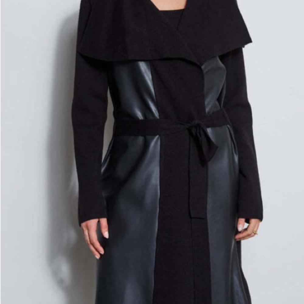 Tahari Black and Gray Trench Coat with Oversized Collar